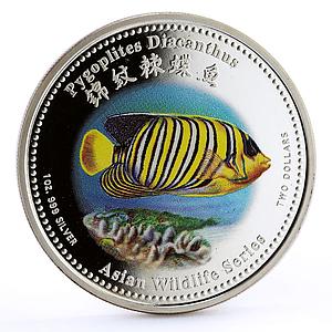 Cook Islands 2 dollars Marine Life Regal Angelfish colored silver coin 2002