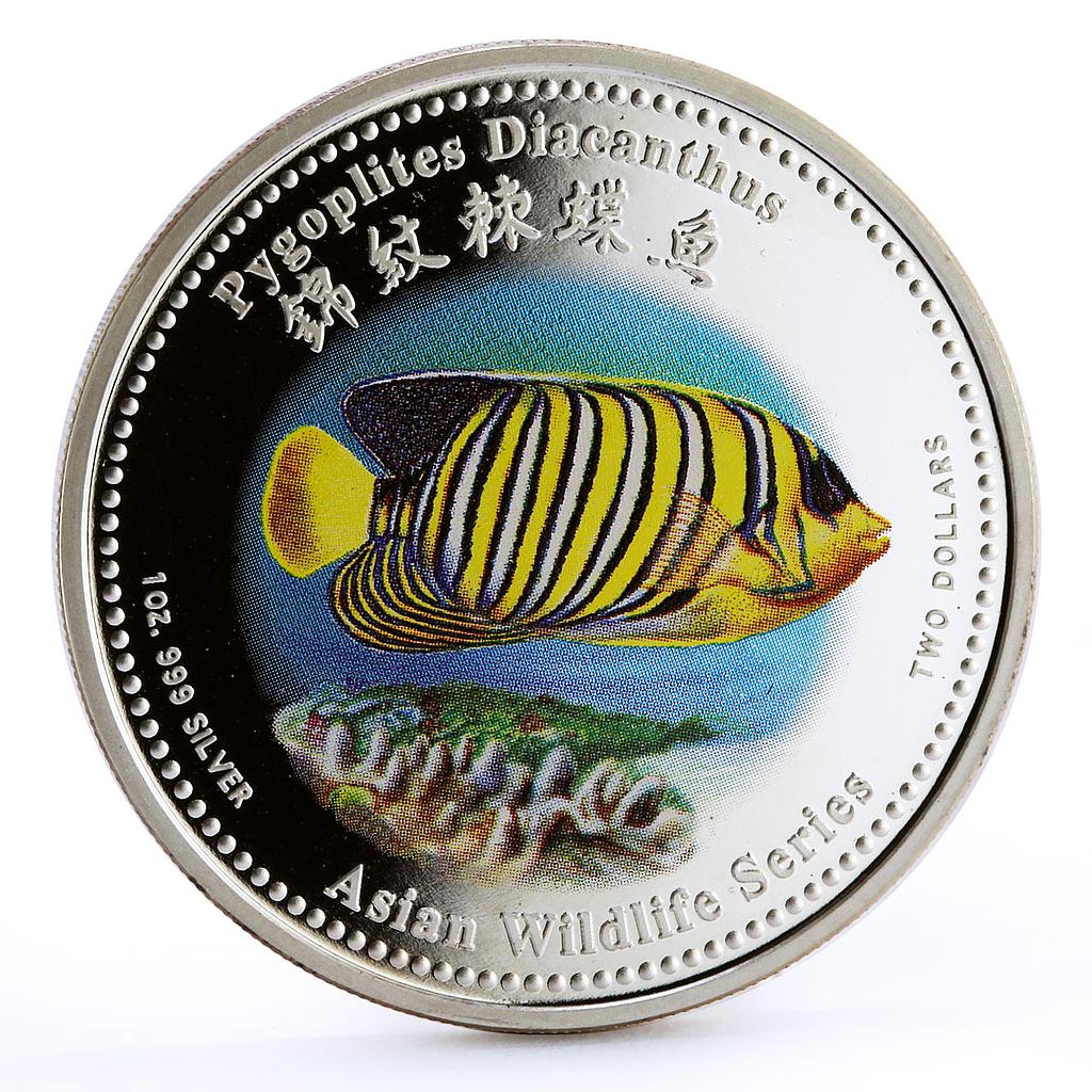 Cook Islands 2 dollars Marine Life Regal Angelfish colored silver coin 2002