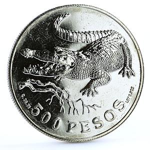 Colombia 500 pesos Endangered Wildlife Crocodile Fauna silver coin 1978