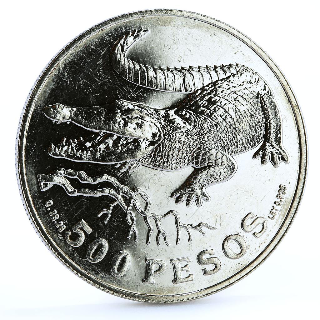 Colombia 500 pesos Endangered Wildlife Crocodile Fauna silver coin 1978