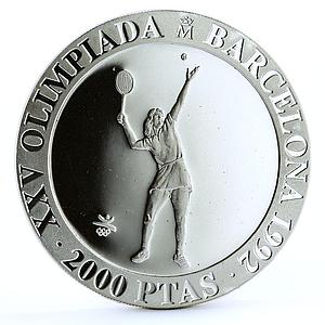 Spain 2000 pesetas Barcelona Olympic Games Tennis Player proof silver coin 1991