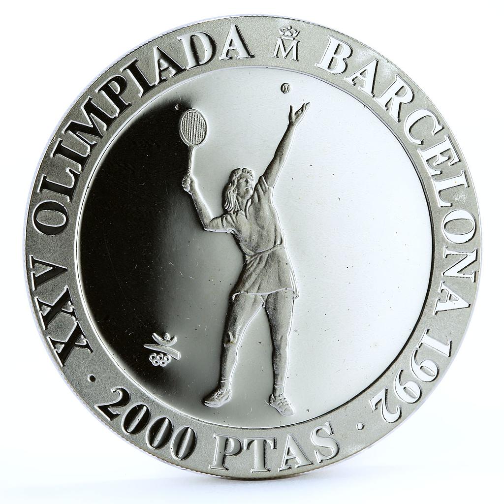 Spain 2000 pesetas Barcelona Olympic Games Tennis Player proof silver coin 1991