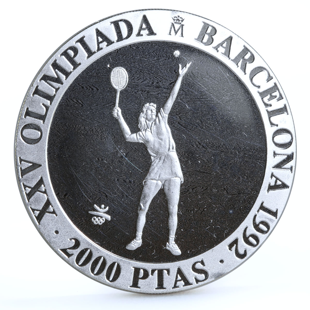 Spain 2000 pesetas Barcelona Olympic Games Tennis Player proof silver coin 1991