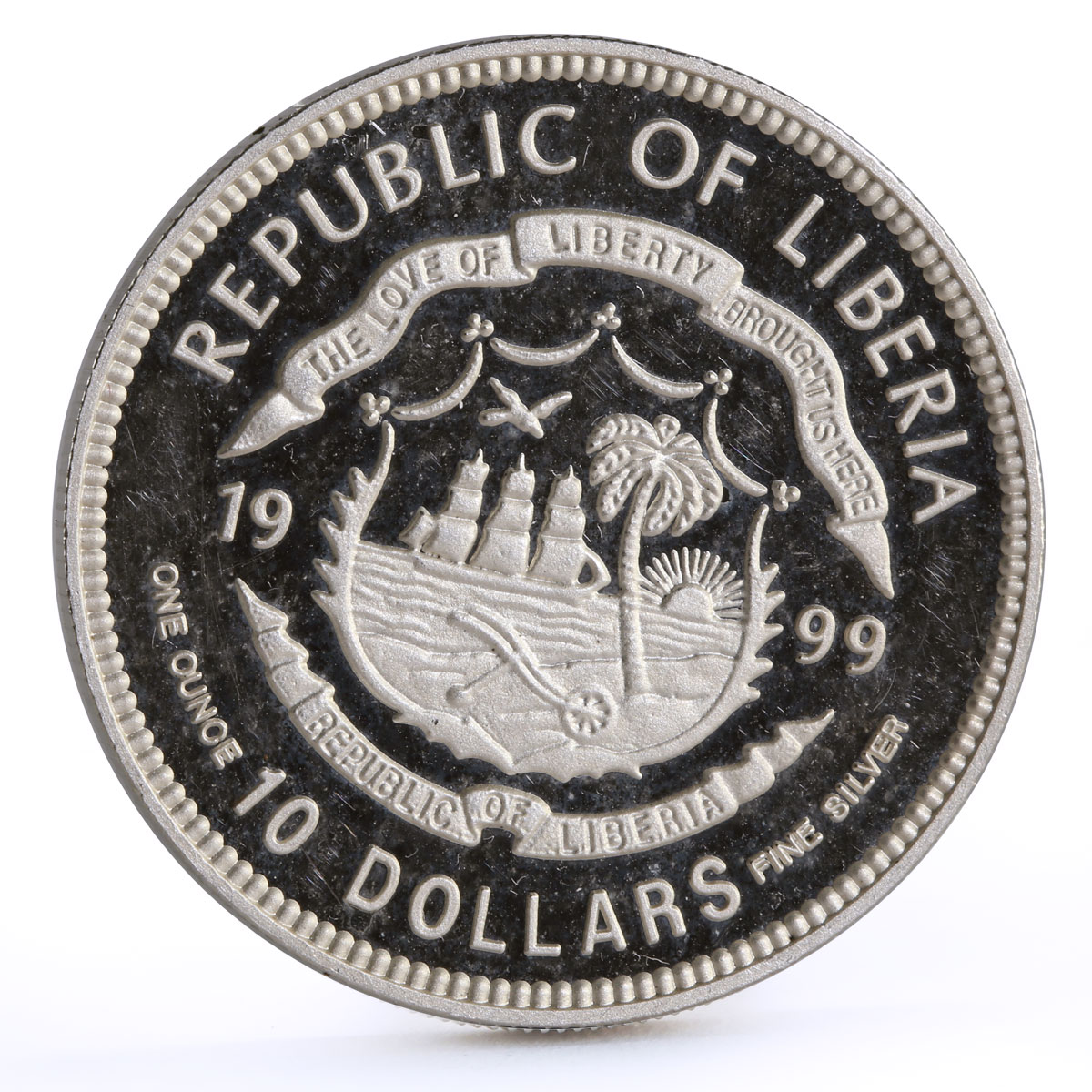 Liberia 10 dollars Transrapid-08 Train Railways Railroad proof silver coin 1999