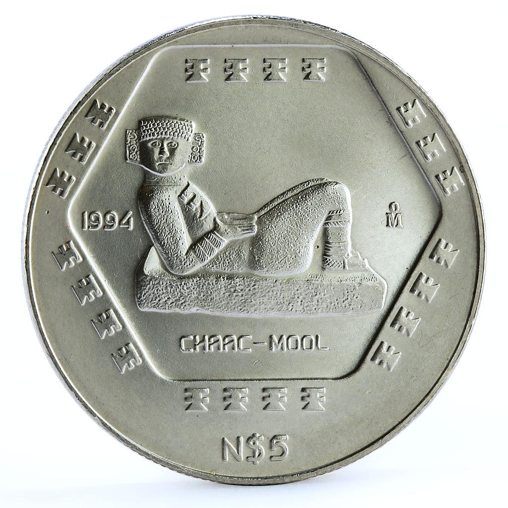 Mexico 5 pesos Precolombina series Chaac Mool silver coin 1994