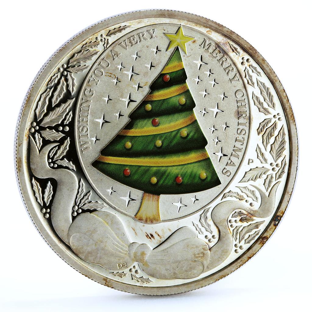 Tuvalu 1 dollar Merry Christmas Happy New Year Christmas Tree silver coin 2008