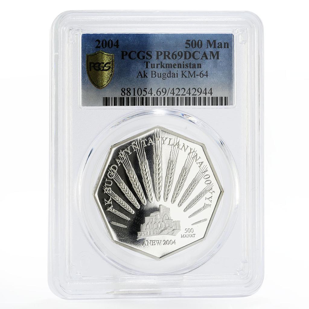 Turkmenistan 500 manat Ak Bugdai PR69 PCGS silver coin 2004