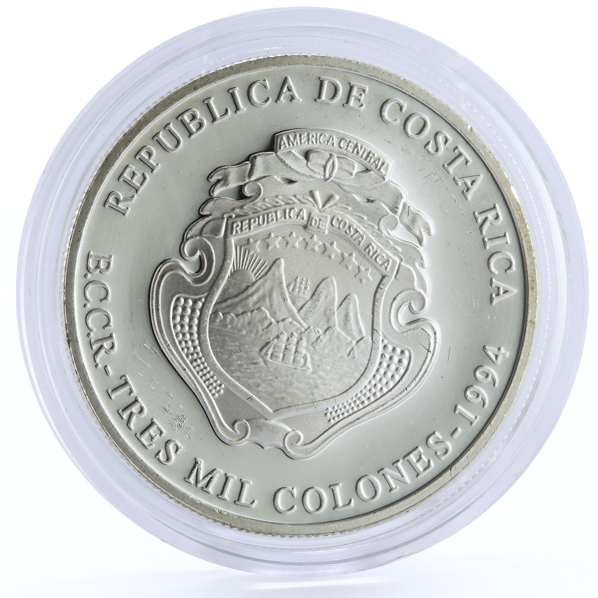 Costa Rica 3000 colones Hospital San Juan De Dios Building silver coin 1994