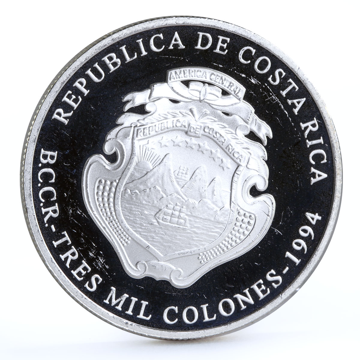 Costa Rica 3000 colones Hospital San Juan De Dios Building silver coin 1994