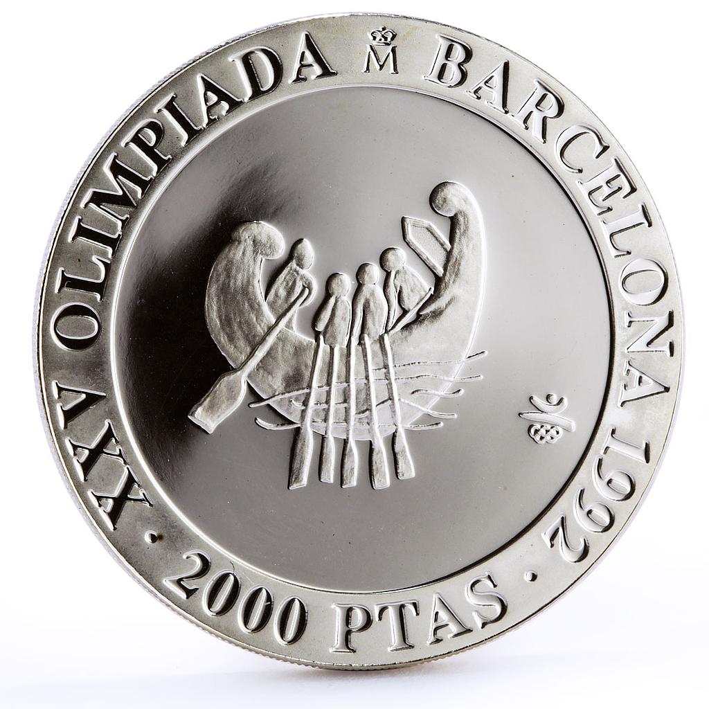 Spain 2000 pesetas Barcelona Olympic Games Rowing Boat Sports silver coin 1990