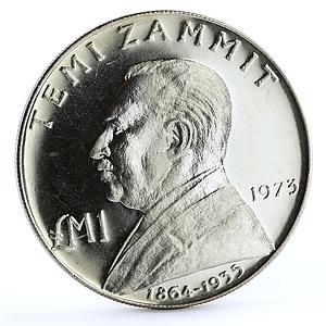 Malta 1 lira Famous People Historian Writer Sir Temi Zammit silver coin 1973