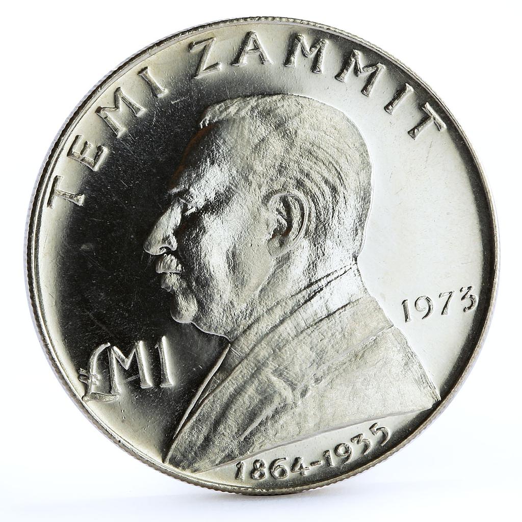 Malta 1 lira Famous People Historian Writer Sir Temi Zammit silver coin 1973