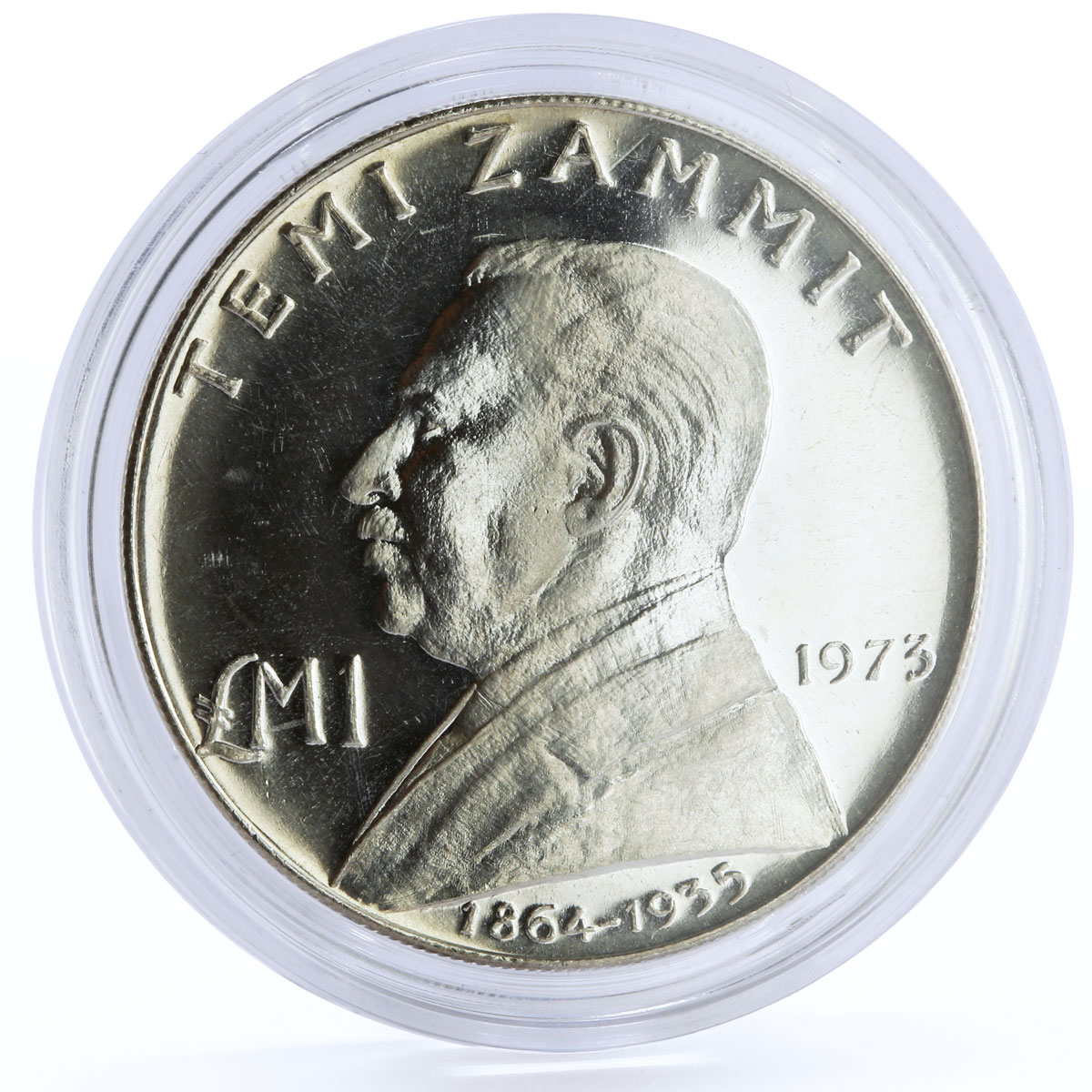 Malta 1 lira Famous People Historian Writer Sir Temi Zammit silver coin 1973