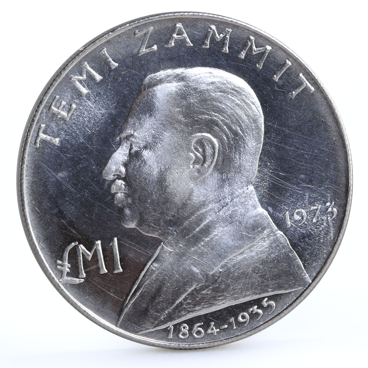 Malta 1 lira Famous People Historian Writer Sir Temi Zammit silver coin 1973