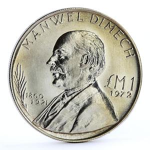 Malta 1 lira Famous People Philosopher Socialist Manwel Dimech silver coin 1972