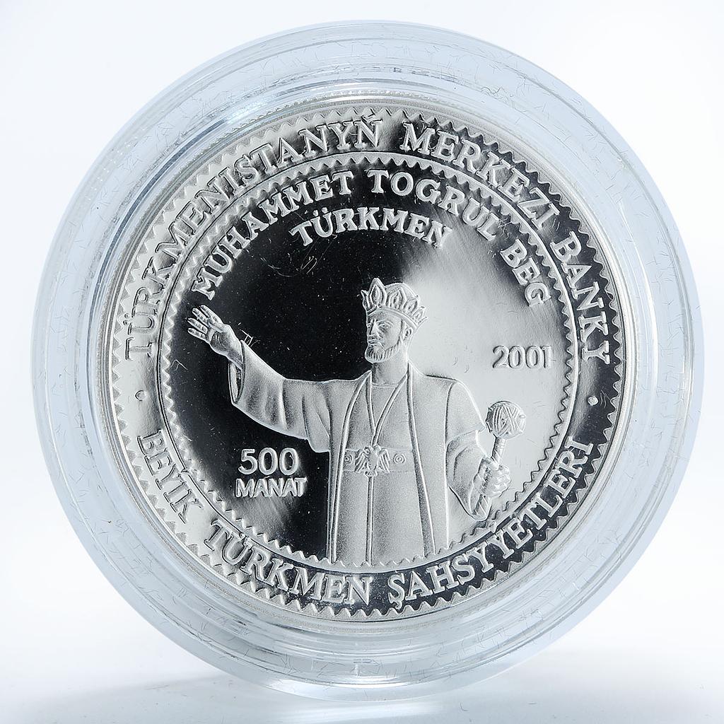 Turkmenistan 500 manat Muhammet Togrul Beg Turkmen Sultan silver coin 2001