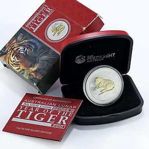 Australia 1 dollar Lunar Calendar II Year of the Tiger gilded silver coin 2010