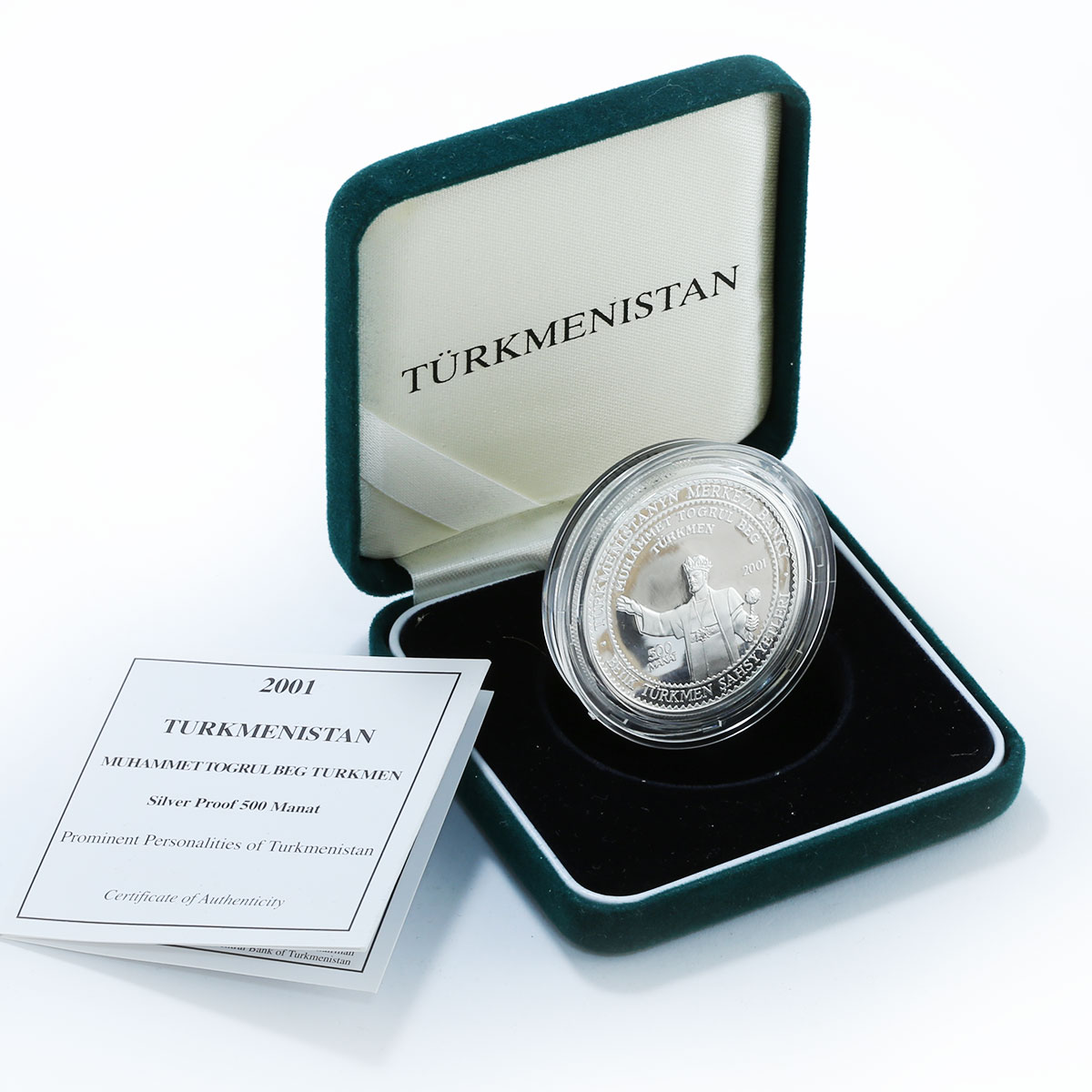 Turkmenistan 500 manat Togrul Beg Turkmen Sultan silver proof 2001