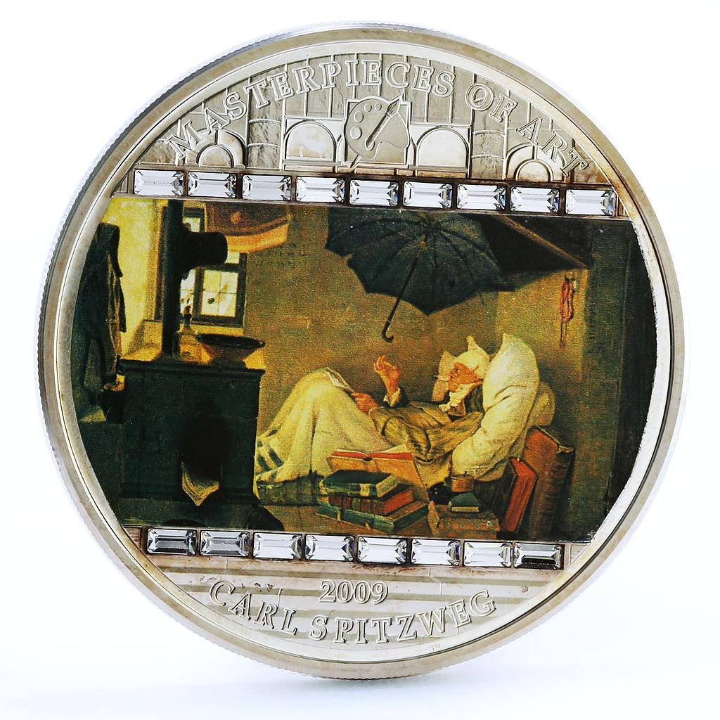 Cook Islands 20 dollars Carl Spitzweg Art Poor Poet colored silver coin 2009