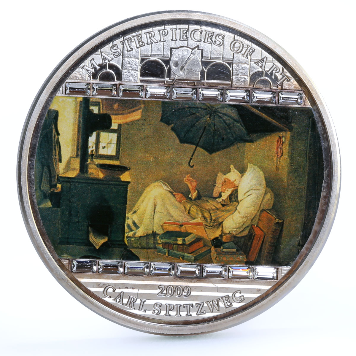 Cook Islands 20 dollars Carl Spitzweg Art Poor Poet colored silver coin 2009