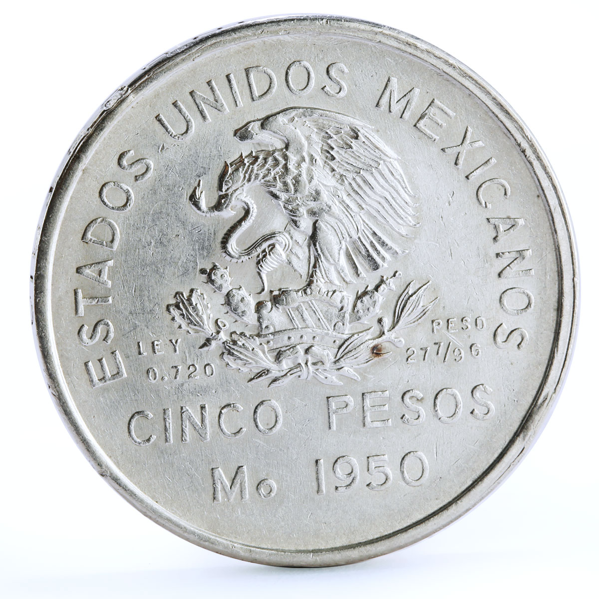 Mexico 5 pesos Opening of the Southeastern Railroad silver coin 1950