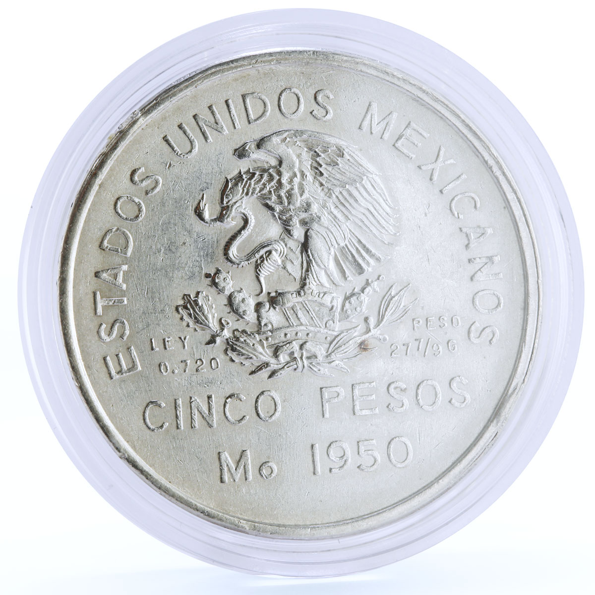 Mexico 5 pesos Opening of the Southeastern Railroad silver coin 1950