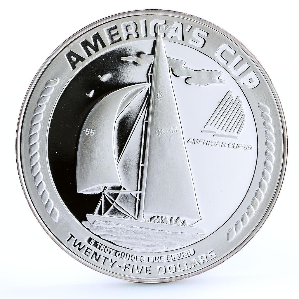 Samoa 25 dollars Americas Yachting Cup Sailboat Sports proof silver coin 1988