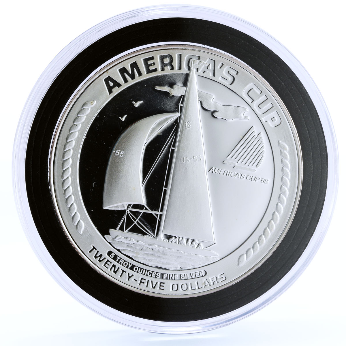 Samoa 25 dollars Americas Yachting Cup Sailboat Sports proof silver coin 1988