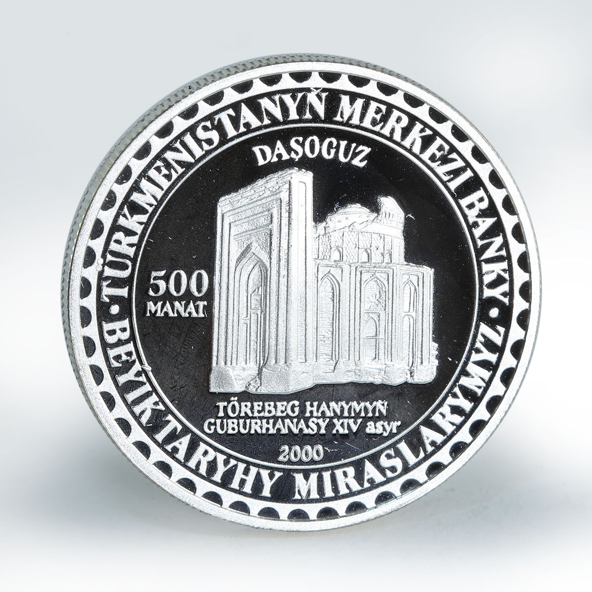 Turkmenistan 500 manat Torebek Khanum Mausoleum XIV century silver coins 2000