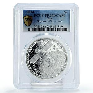 Niue 2 dollars Space Satellite Soyouz USSR Cosmos PR69 PCGS silver coin 2014