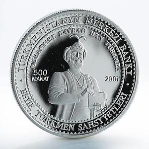 Turkmenistan 500 manat Mohammad Bairam Khan Turkmen silver coin 2001