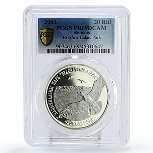 Belarus 20 rubles Braslaw Lakes Park Gull Bird PR69 PCGS silver coin 2003