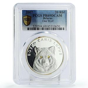 Belarus 20 rubles Endangered Wildlife One Wolf Fauna PR69 PCGS silver coin 2007