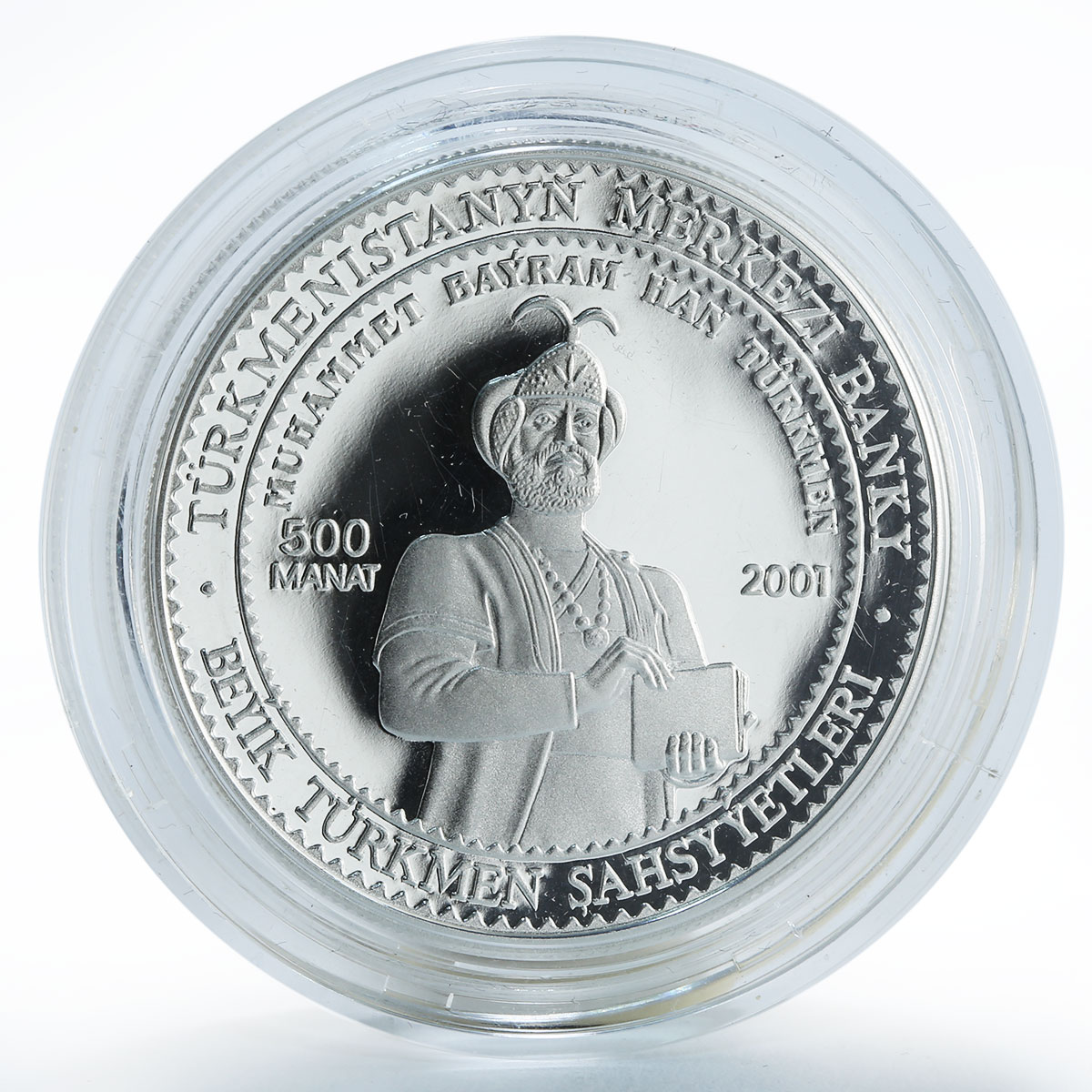 Turkmenistan 500 manat Mohammad Bairam Khan Turkmen silver coin 2001