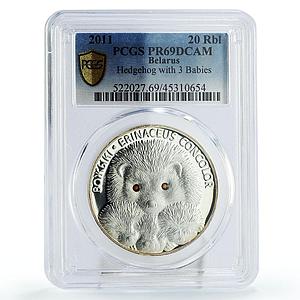 Belarus 20 rubles Endangered Wildlife Hedgehogs Fauna PR69 PCGS silver coin 2011