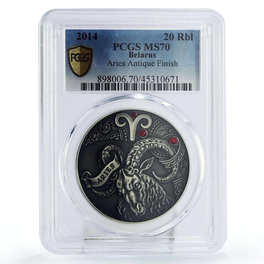 Belarus 20 rubles Zodiac Singns series Aries MS70 PCGS silver coin 2014