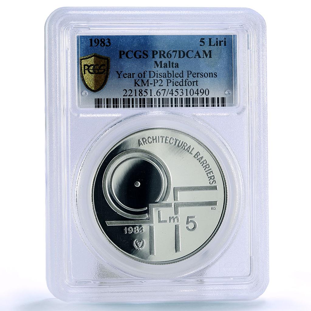 Malta 5 liri Year of Disabled Persons PR67 PCGS silver piedfort coin 1983