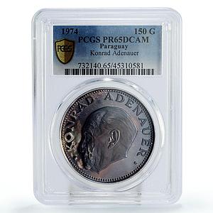 Paraguay 150 guaranies Politician Konrad Adenauer PR65 PCGS silver coin 1974