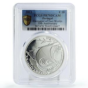 Portugal 10 euro Encounter of Two Worlds Ship Plane PR70 PCGS silver coin 2012