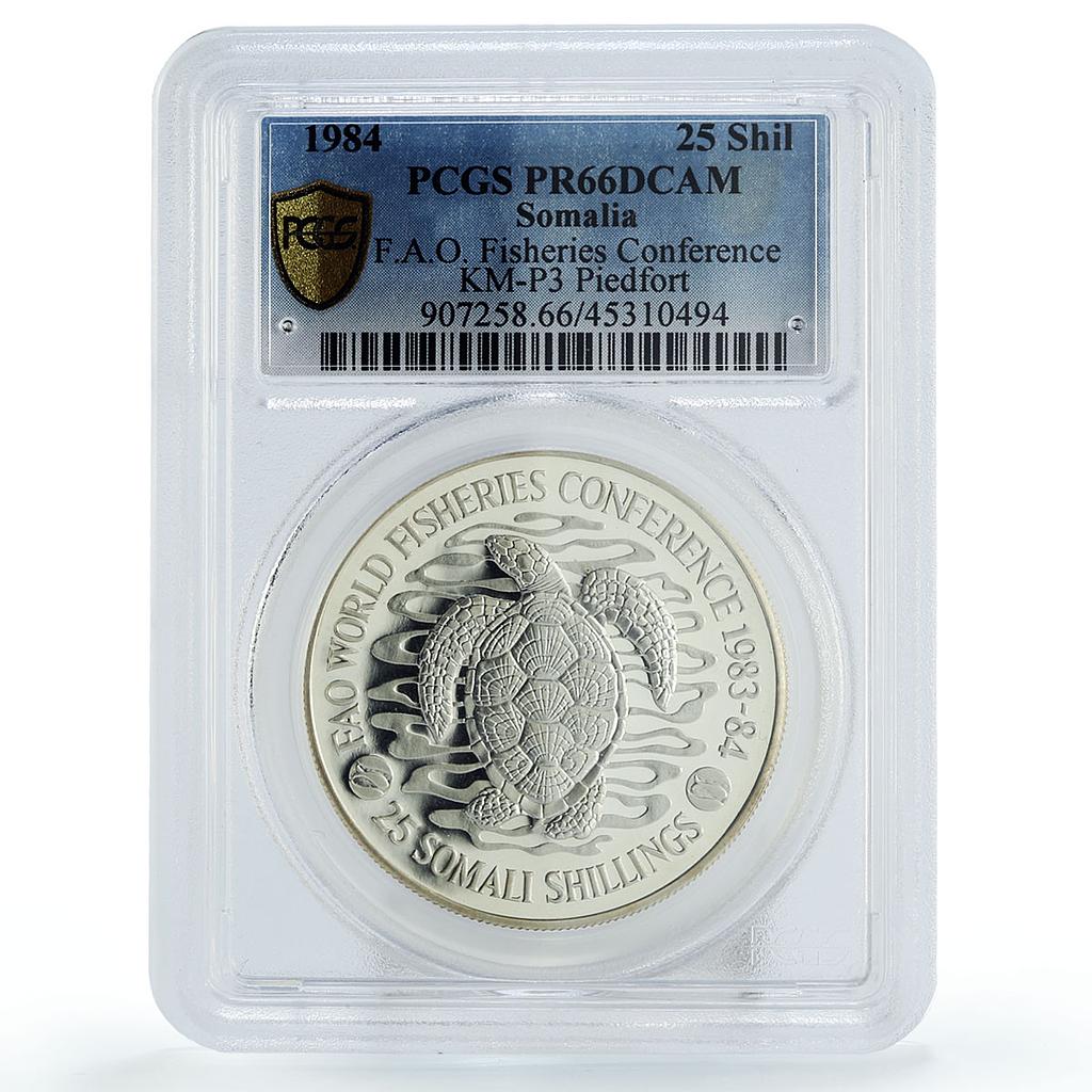 Somalia 25 shillings FAO Conference Turtle PR66 PCGS silver piedfort coin 1984