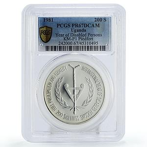 Uganda 200 shillings Disabled Persons Year PR67 PCGS silver piedfort coin 1981