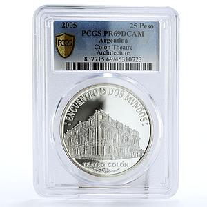 Argentina 25 pesos Colon Theatre House Architecture PR69 PCGS silver coin 2005