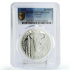 Belarus 20 rubles Belovezhskaya Puscha Wildlife Bison PR70 PCGS silver coin 2001