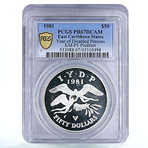 East Caribbean States 50 $ Disabled Persons Year PR66 PCGS Ag piedfort coin 1981