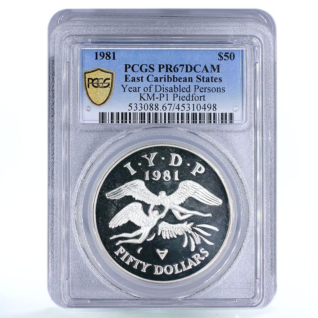 East Caribbean States 50 $ Disabled Persons Year PR66 PCGS Ag piedfort coin 1981