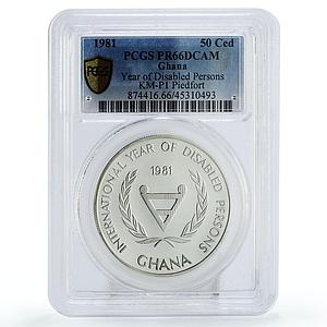 Ghana 50 cedis Year of Disabled Persons PR66 PCGS silver piedfort coin 1981