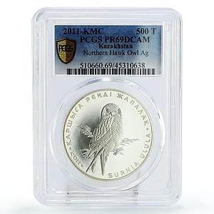 Kazakhstan 500 tenge Northern Hawk Owl Bird Fauna PR69 PCGS silver coin 2011