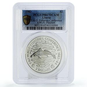 Liberia 2 dollars FAO Fisheries Conference PR67 PCGS silver piedfort coin 1983