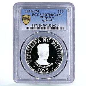 Philippines 25 piso 1st President Emilio Aquinaldo PR70 PCGS silver coin 1975