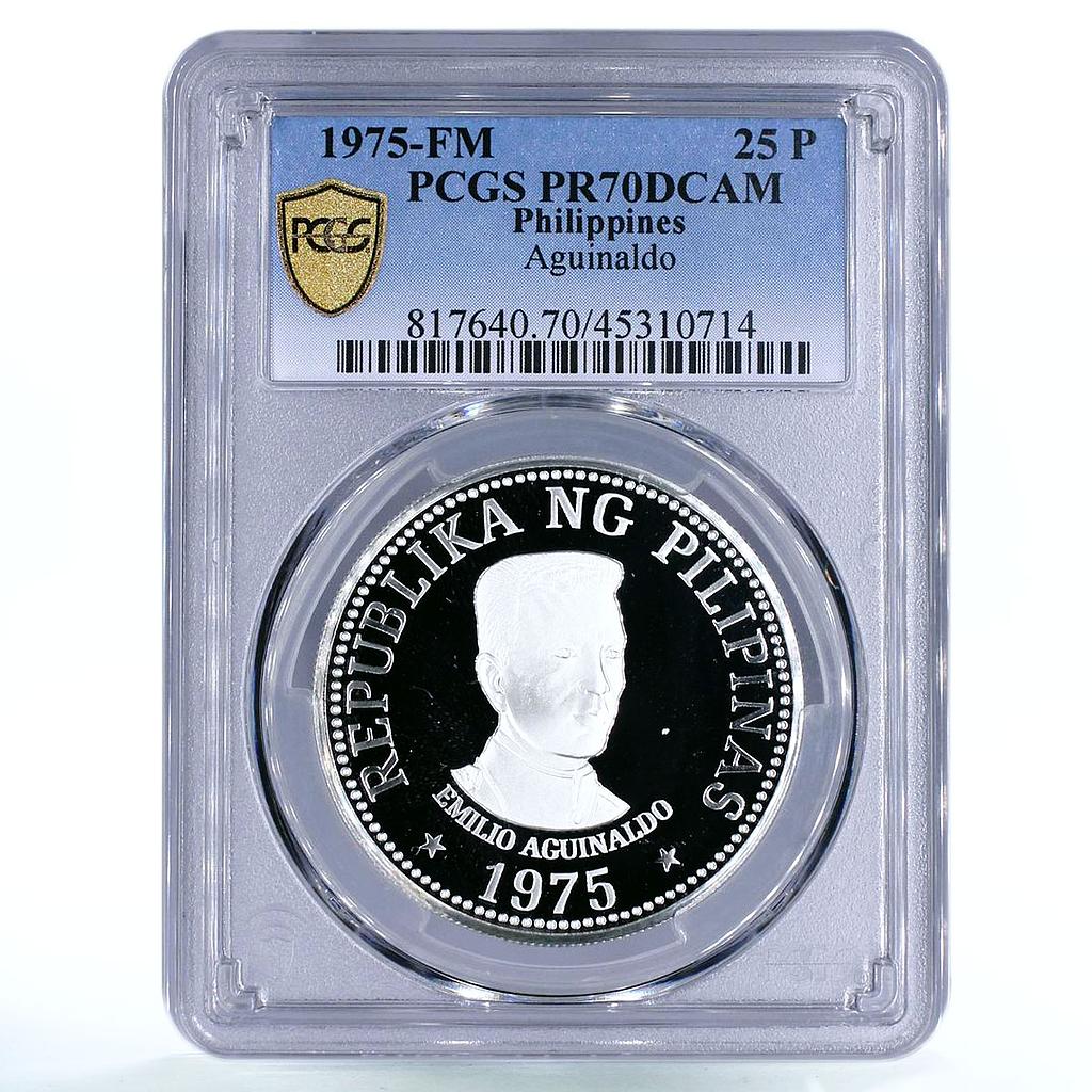 Philippines 25 piso 1st President Emilio Aquinaldo PR70 PCGS silver coin 1975